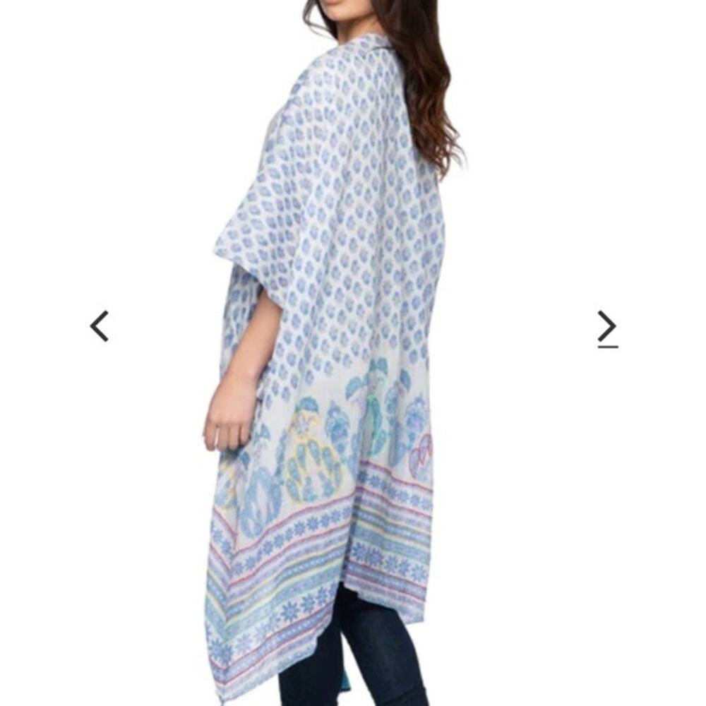 Pool To Party By Subtle Luxury Cotton Kimono Cardigan Cover Up Blue Boho OS
